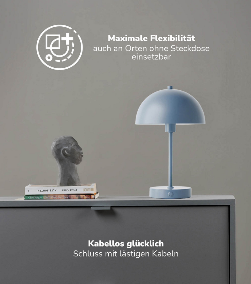 mokebo LED Tischlampe kabellos, Akku Tischleuchte dimmbar & aufladbar mit USB-C