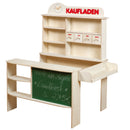 Kaufladen, Holz natur, Verkaufsstand mit 4 Schubladen, Uhr, Tafel, Theke & Seitentheke