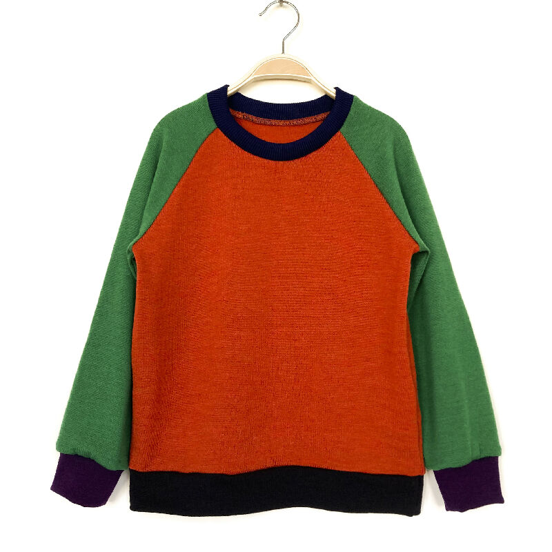 kronjuwel Wollpullover 128 orange grün Upcycling