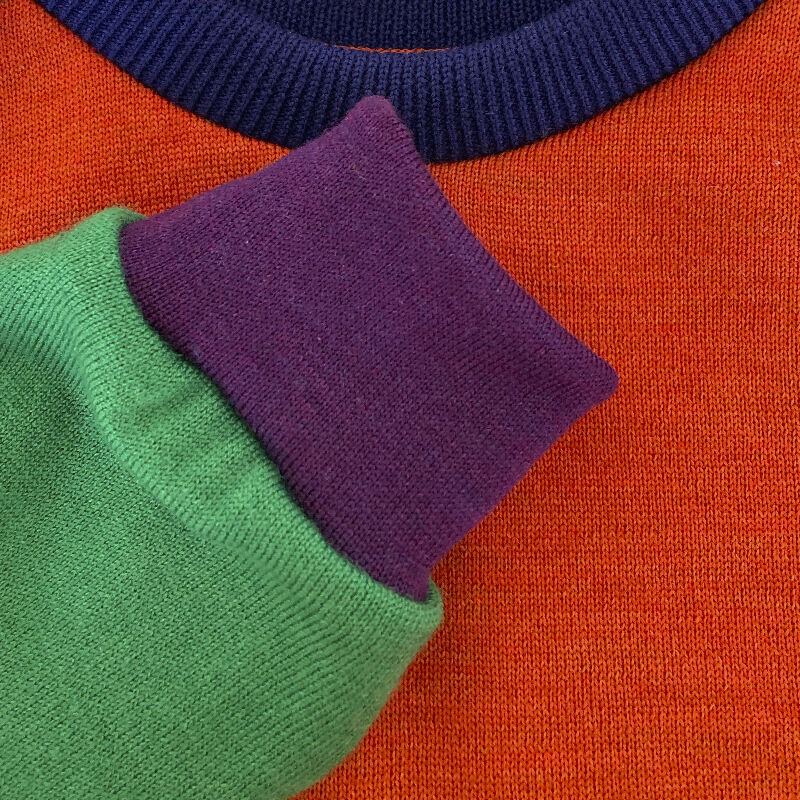 kronjuwel Wollpullover 128 orange grün Upcycling