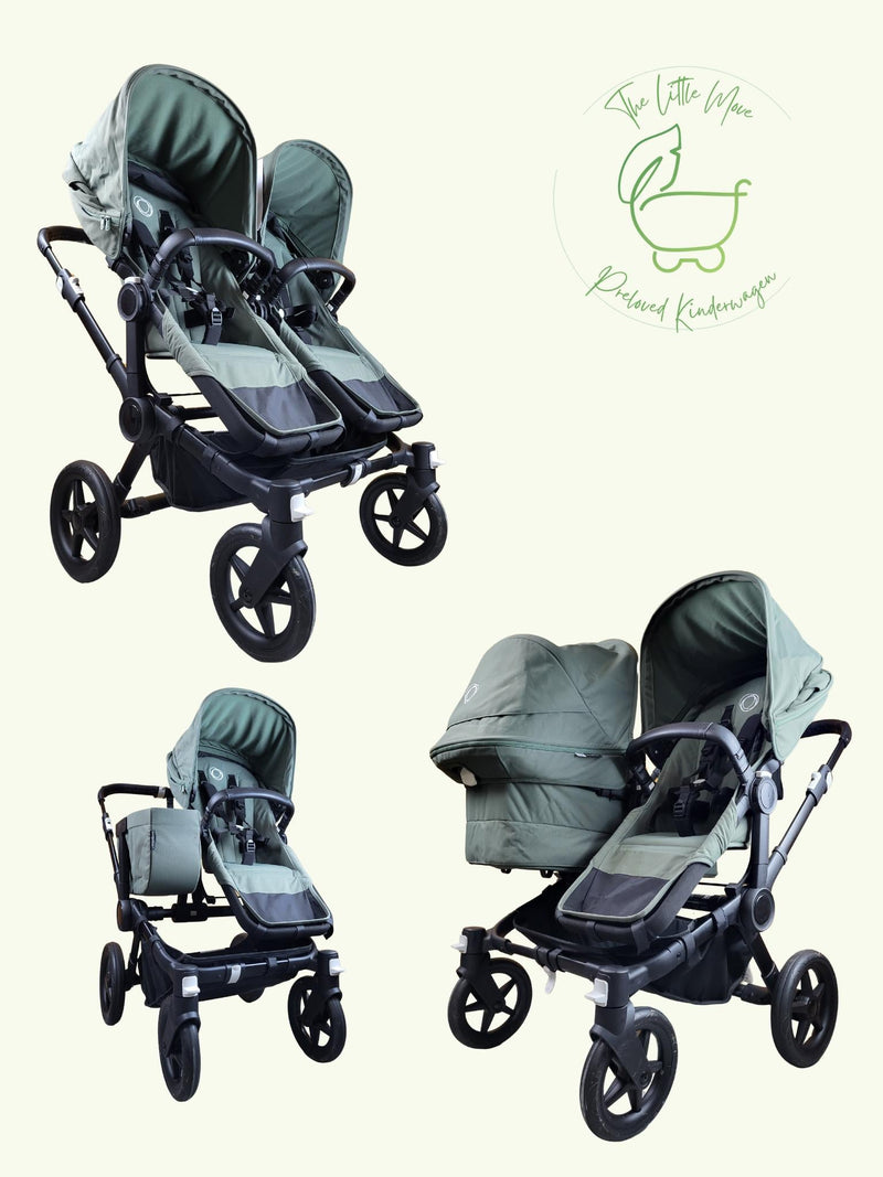 Bugaboo - Donkey 5 sibling stroller (2x sports seats / 1x carrycot) incl. side luggage bag - Forest Green in very good condition