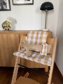 Waterproof Wipe Clean High Chair Cushion | Compatible with Stokke Tripp Trapp | beige Vichy Gingham