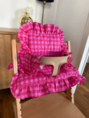 Kissen-Set mit Rüschen, wasserdicht, kompatibel mit dem Stokke Tripp Trapp Hochstuhl – Vichy Karo Pink