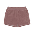 Little Hedonist organic cotton shorts with side pockets and splits for boys and girls in thick Whitered Rose