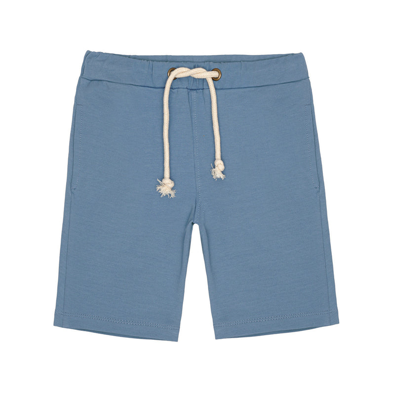 Little Hedonist super comfy organic surfer shorts in Blue Shadow made from our softest organic cotton. Sustainable kids clothing for boys and girls.