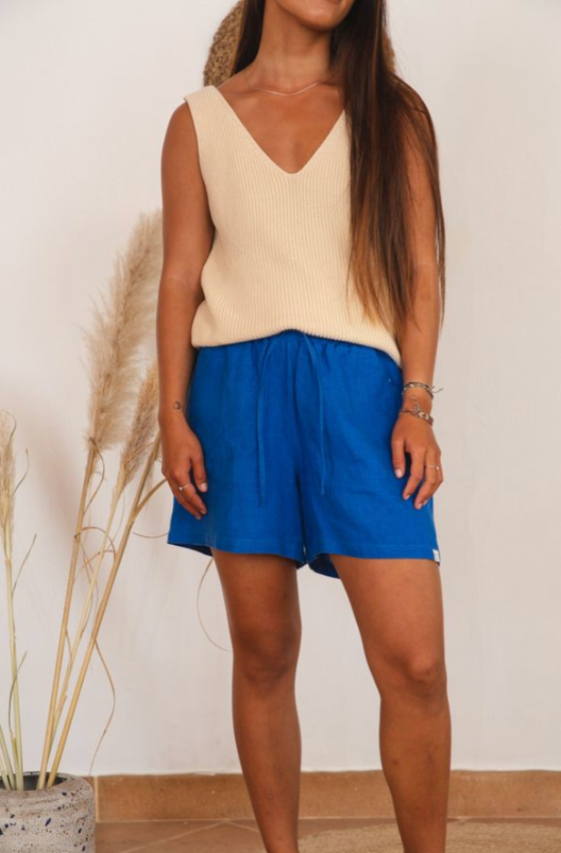 Linen Shorts Women Blue