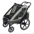 ABC Design ABC Design 3in1 Fahrradanhänger und Kinderwagen Tour für 2 Kinder mit Bremssystem, Komfortsitze, Verdeck mit Moskitonetz, Regenschutz & Sonnenschutz (bis 49 kg) - Olive