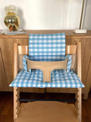 Wasserdichtes Kissen-Set kompatibel mit dem Stokke Tripp Trapp Hochstuhl – Blaues Vichy Karo