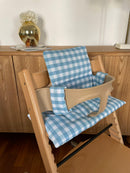 Wasserdichtes Kissen-Set kompatibel mit dem Stokke Tripp Trapp Hochstuhl – Blaues Vichy Karo