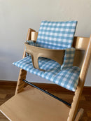Wasserdichtes Kissen-Set kompatibel mit dem Stokke Tripp Trapp Hochstuhl – Blaues Vichy Karo
