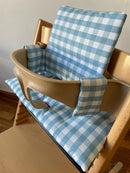 Wasserdichtes Kissen-Set kompatibel mit dem Stokke Tripp Trapp Hochstuhl – Blaues Vichy Karo