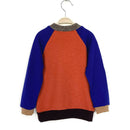 kronjuwel Wollpullover Größe 92 orange blau braun Upcyling Colorblockpullover