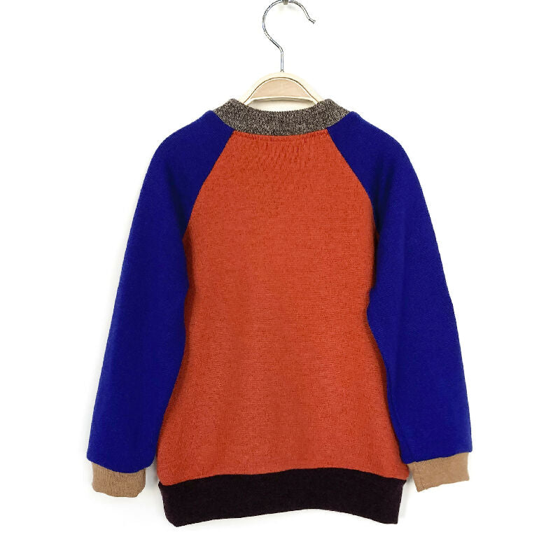 kronjuwel Wollpullover Größe 92 orange blau braun Upcyling Colorblockpullover