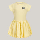 Balloon-Kleid aus Baumwolle mit Herz Stickerei in gelb