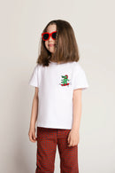 T-Shirt aus Baumwolle mit Stickerei: Krokodil auf Skateboard