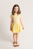 Balloon-Kleid aus Baumwolle mit Herz Stickerei in gelb