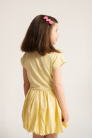 Balloon-Kleid aus Baumwolle mit Herz Stickerei in gelb