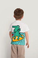 T-Shirt aus Baumwolle mit Print: Krokodil auf SUP