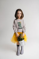 Saturnday Baumwoll/Tüll Kleid Krokodil Senfgelb