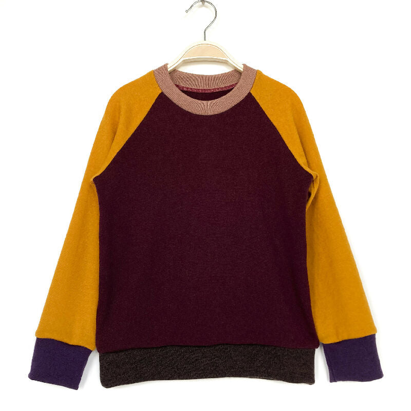 kronjuwel Wollpullover 128 weinrot goldgelb Upcycling