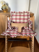 Ruffles Cushion Set Waterproof compatible with Stokke Tripp Trapp Highchair- Large Vichy gingham Pink