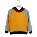 kronjuwel Kapuzenpullover 98/104 aus 100% Merinowolle currygelb grau Upcycling