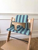 St. Tropez gestreiftes Kissen-Set, wasserdicht, kompatibel mit dem Stokke Tripp Trapp Hochstuhl – Blau