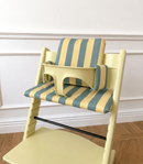 St. Tropez gestreiftes Kissen-Set, wasserdicht, kompatibel mit dem Stokke Tripp Trapp Hochstuhl – Grün/Gelb