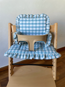 Ruffles Cushion Set Waterproof compatible with Stokke Tripp Trapp Highchair- Vichy gingham Blue