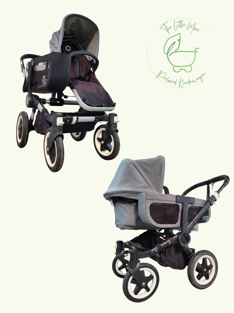 Bugaboo - Donkey Geschwister Kinderwagen (1 Liegewanne / 2 Sportsitz) Inkl. Seitliche Gepäcktasche Grau / Gut 1