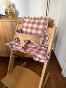 Ruffles Cushion Set Waterproof compatible with Stokke Tripp Trapp Highchair- Large Vichy gingham Pink