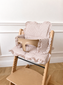 Ruffles Cushion Set Waterproof compatible with Stokke Tripp Trapp Highchair- Vichy gingham pink blush
