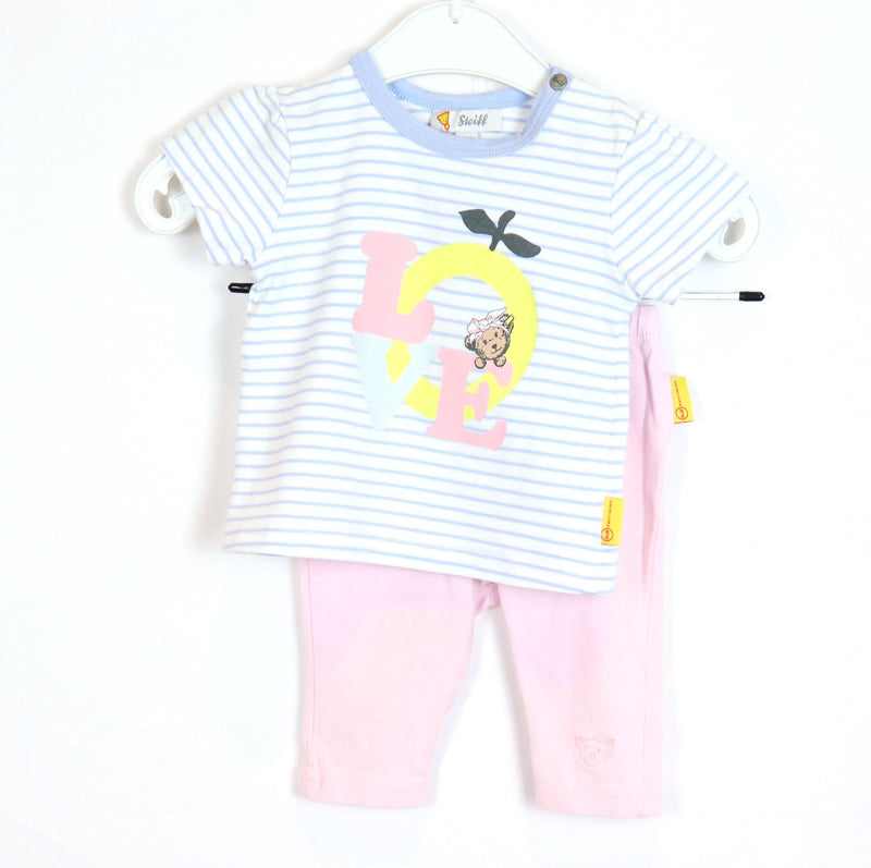 Combination with trousers - Steiff - trousers &amp; T-shirt - 56 - blue/pink/white - LOVE - Girl - very good condition