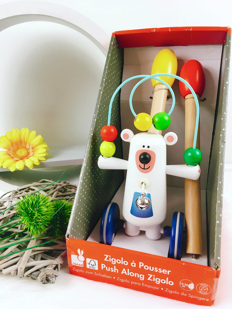 Janod Push Animal, Zigolos Juggling Bear to Push, Wood