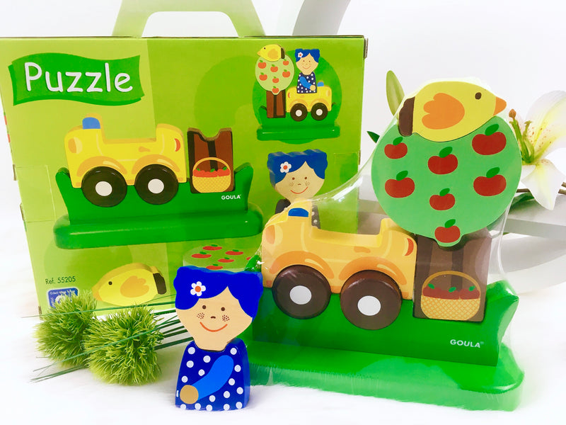 Goula wooden puzzle, 9 pieces, girl with car