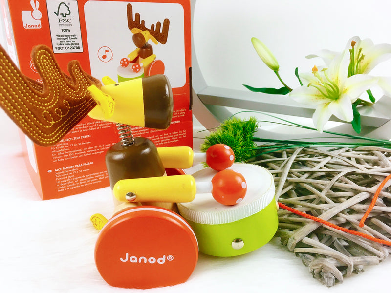 Janod Pull-Along Drum Moose, Wood