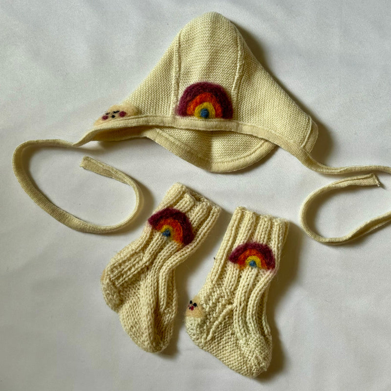 Repair -Regenbogen Socken und Mutze Set - Weiss - Größe 50 - Ettmoln