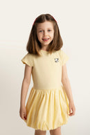 Balloon-Kleid aus Baumwolle mit Herz Stickerei in gelb