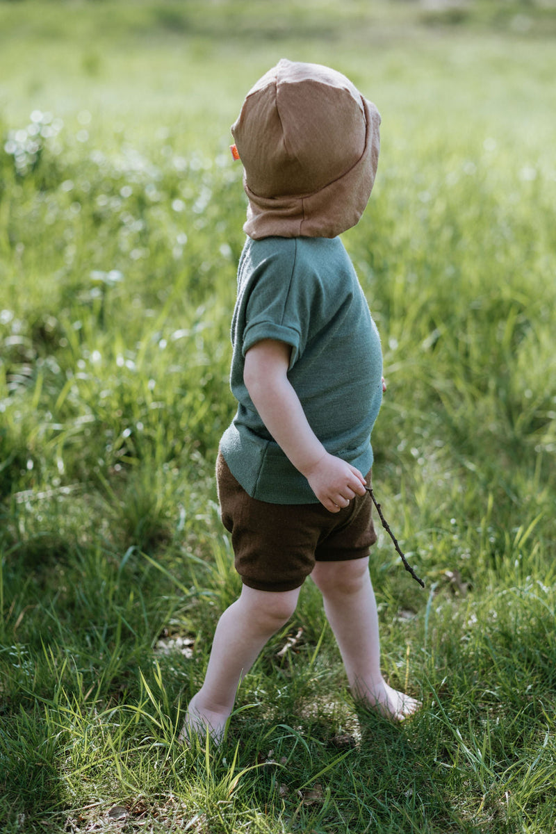 Sun hat summer hat toddler KU 50-54 with neck protection made of upcycled merino wool in petrol blue