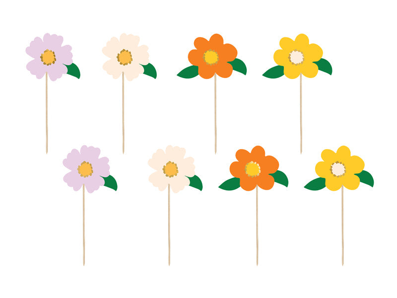 PARTYDECO – CAKE TOPPER "FLOWERS" (8ER-SET)