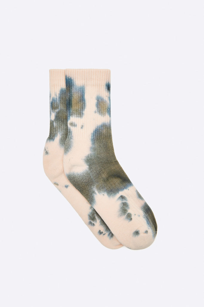 Batiksocken in Oliv und Nude