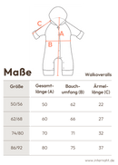 Detaillierte Maßangaben zum Baby Walkoverall von internaht
