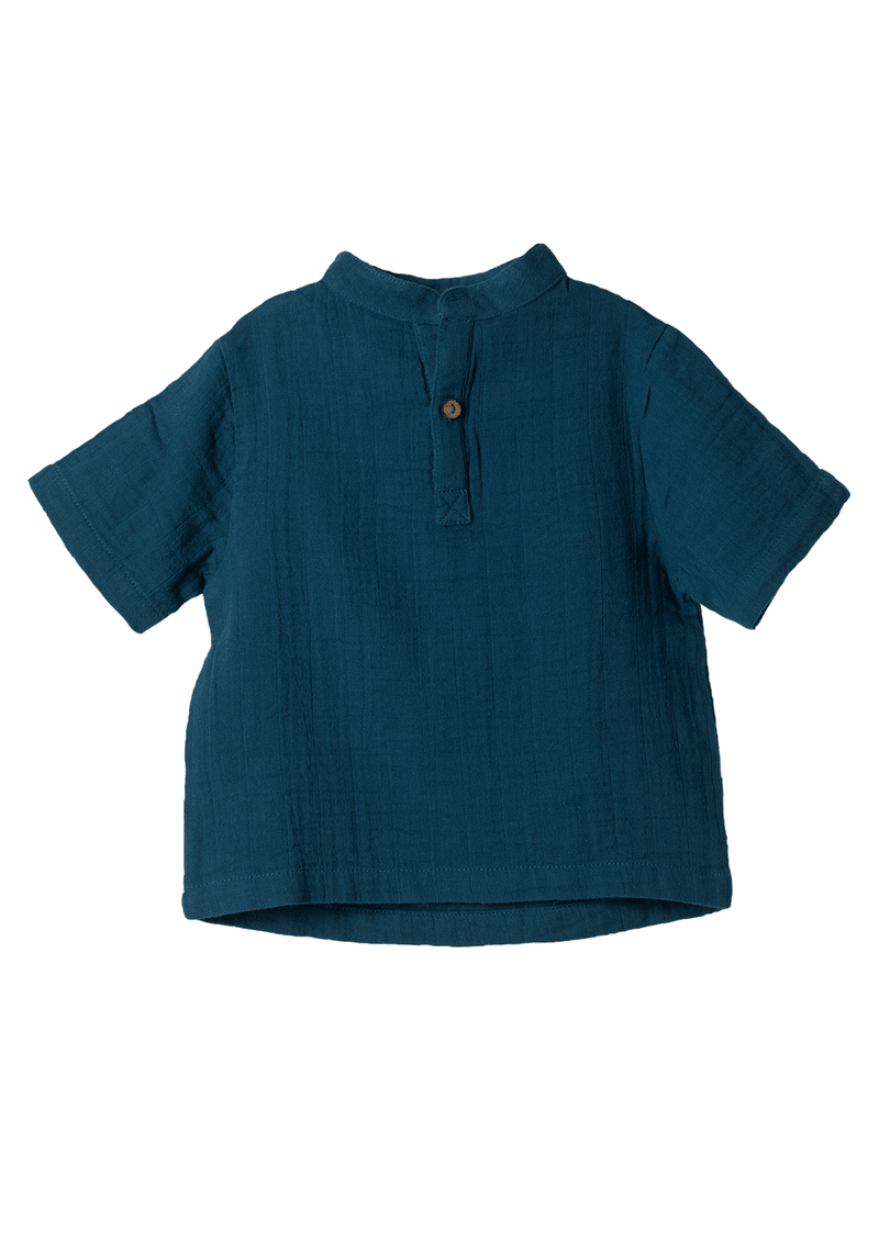Short sleeve shirt Play of Colors Petrol-blue organic muslin