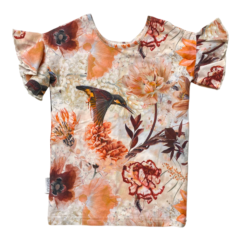 Gugguu frill t-shirt, flowers & birds | 104cm