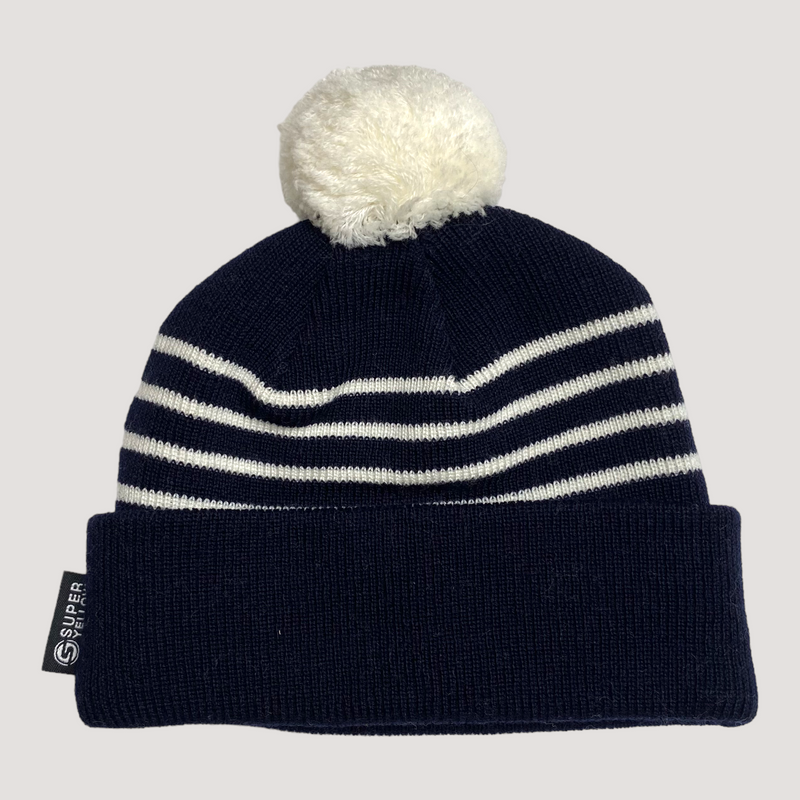 Superyellow little skipper junior pom merino beanie, dark blue | 46-50cm