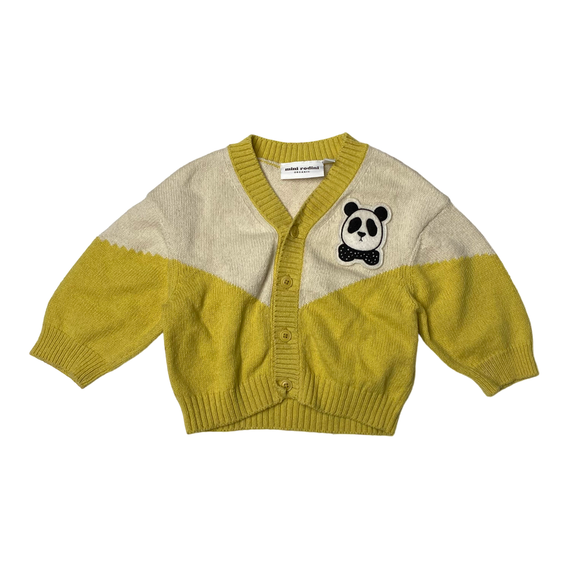 Mini Rodini panda wool knitted cardigan, yellow | 68/74cm