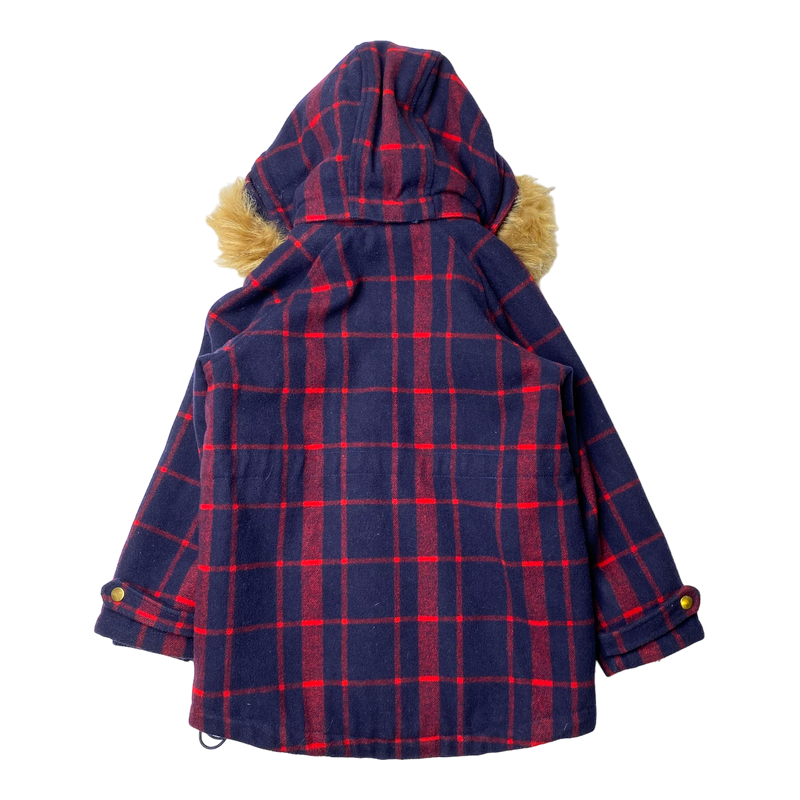 Mini Rodini check wool parka, dark blue | 116/122cm