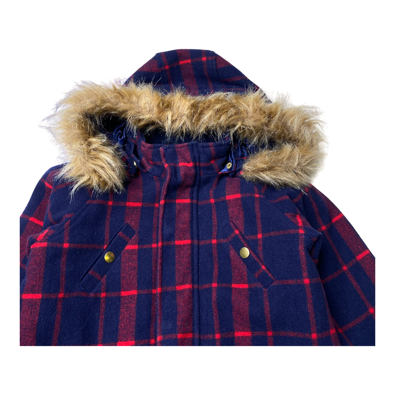 Mini Rodini check wool parka, dark blue | 116/122cm