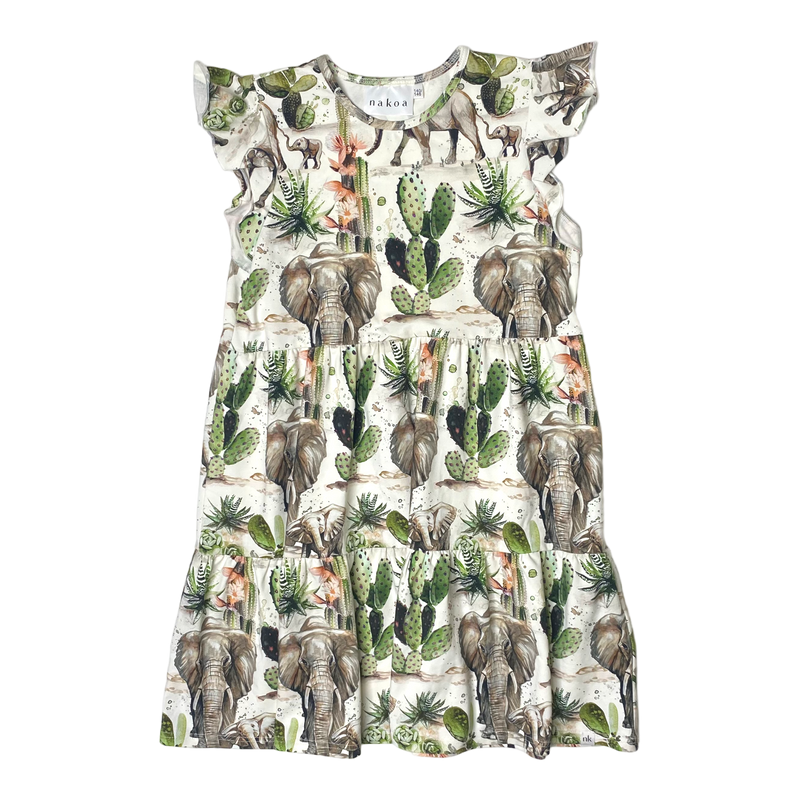 Nakoa frill dress, elephants| 140/146cm