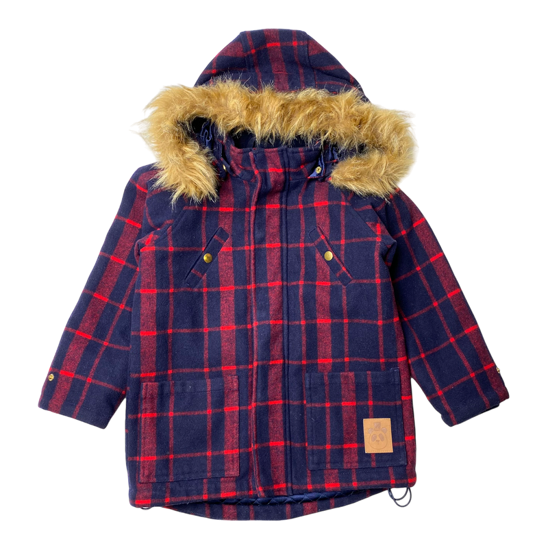 Mini Rodini check wool parka, dark blue | 116/122cm